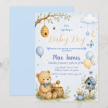 Akvarell Teddybjörn Bihane Pojke Bebis Baby Shower