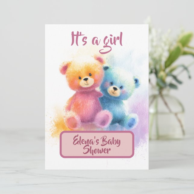Akvarell Teddybjörn Flickbad Pastellkort Julkort (Stående Fram)