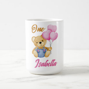 Akvarell Teddybjörn Första födelsedagen Baby Kaffemugg