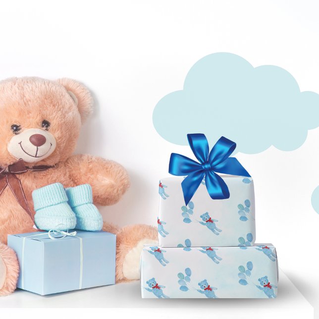 Akvarell Teddybjörn Med Ballonger Presentpapper (Skapare uppladdad)