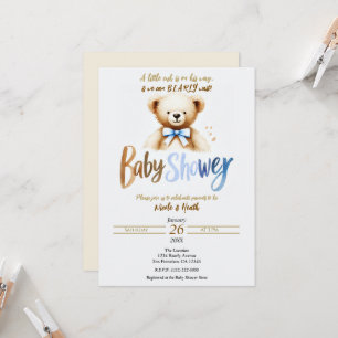 Akvarell Teddybjörn Nästan blå baby shower Inbjudningar