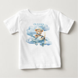 Akvarell Teddybjörn Pilot Första Födelsedag Baby T Shirt
