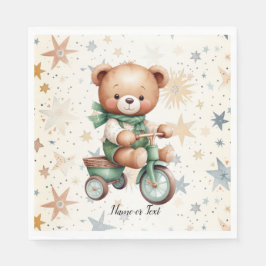 Akvarell Teddybjörn Stjärnor Grön Cykel Fest Pappersservett