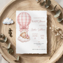 Akvarell Teddybjörn Varm luftballong Baby Shower