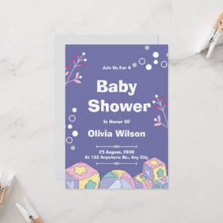 Akvarell Teddybjörn Varmt Luftballong Baby Shower Inbjudningar