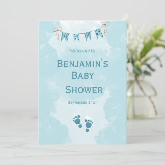 Akvarell Teddybjörn Varmt Luftballong Baby Shower Inbjudningar
