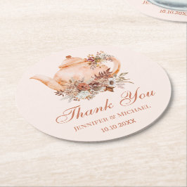 akvarell tekanna höst tefall bröllop tack underlägg papper rund