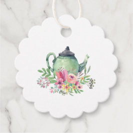 Akvarell Tekanna och Blommor Tekoppardagen Gåvor Etiketter