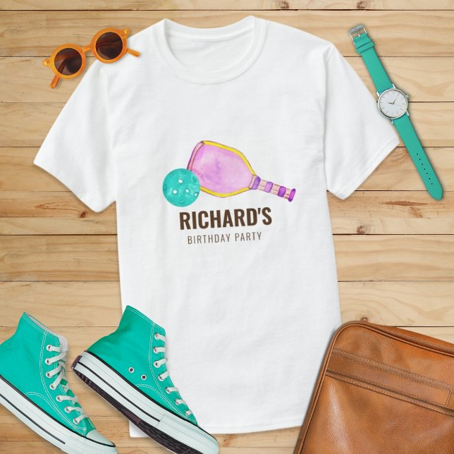 Akvarell tema Pickleball Ljus Födelsedagsfest T Shirt (Skapare uppladdad)