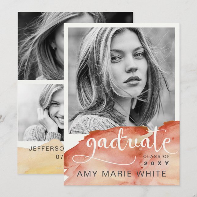 Akvarell Terrakotta Skrift Foto Examen Inbjudningar (Fram/baksida)