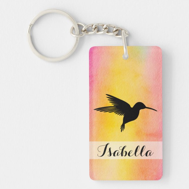 Akvarell texturerad Hummingbird Colibri Keychain (Framsidan)