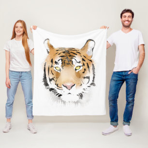 Akvarell Tigerhuvud Djur Fleecefilt
