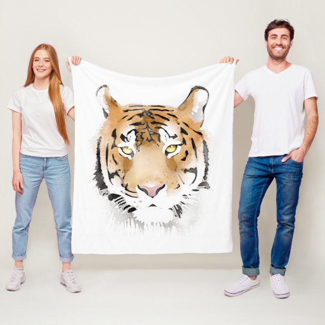 Akvarell Tigerhuvud Djur  Fleecefilt (På plats)