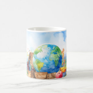 Akvarell tillbaka till skolan Glob Kaffe Mugg