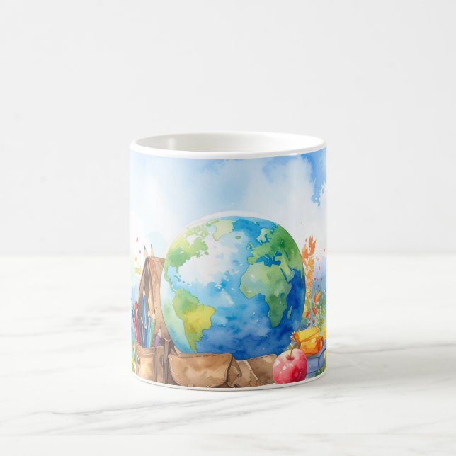 Akvarell tillbaka till skolan Glob Kaffe Mugg (Center)