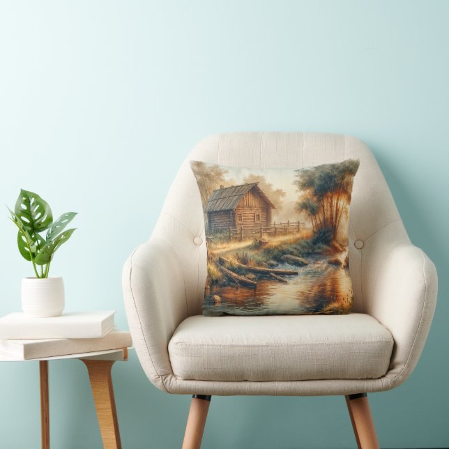 Akvarell Timmervarv i Morgondimma Kudde (Stol)