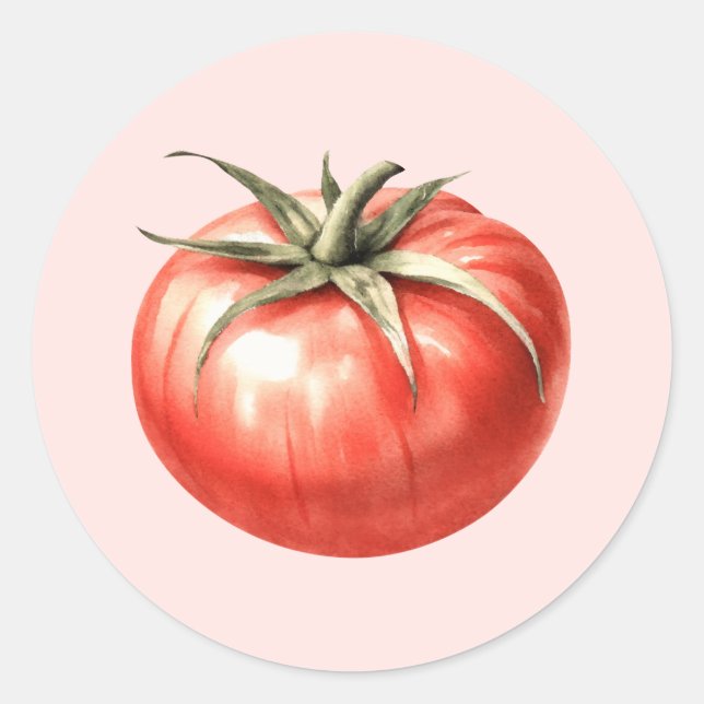 Akvarell tomatillustration runt klistermärke (Framsida)