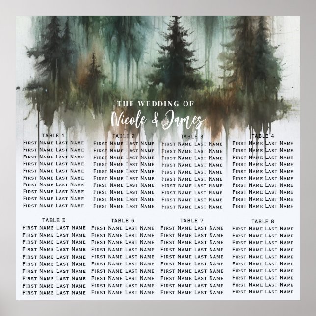 Akvarell Träd Rustik Vildmarksbröllop Stol Poster (Framsidan)
