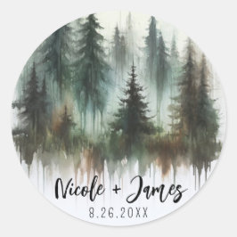 Akvarell Träd Rustik Wilderness Bröllop Runt Klistermärke