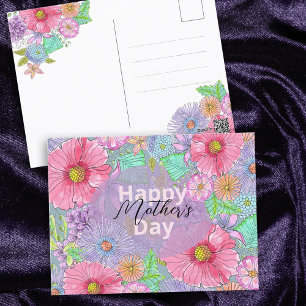 Akvarell Trädgård Blommor Botaniska Mors Dag Vykort