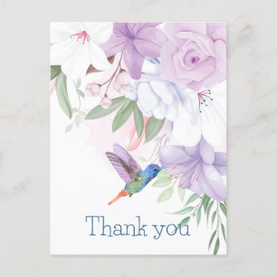 Akvarell Trädgård Blommor Kolibri Fågel Tack Vykort