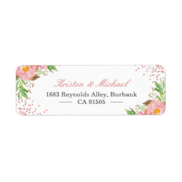 Akvarell Trädgård Botanisk Rosa Rosa Blommig Returadress Etikett