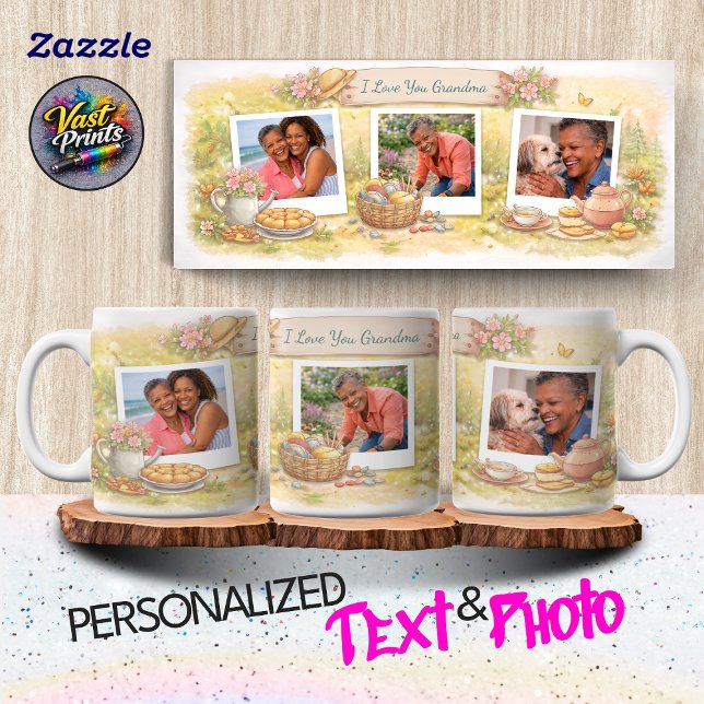 Akvarell Trädgård Foto Collage Anpassad Text Foto Mugg (Watercolor Garden Photo Collage Custom Text Photo Mug)