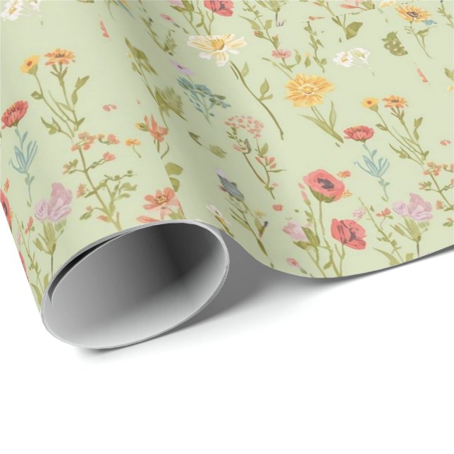 akvarell Trädgårdsblommor Vildblomma Vår Äng Presentpapper (Rullad Hörn)