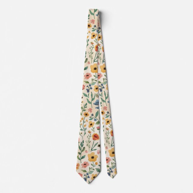 akvarell Trädgårdsblommor Vildblomma Vår Äng Slips (Framsida)