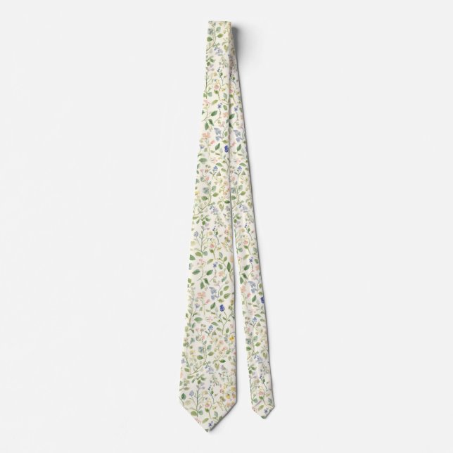 akvarell Trädgårdsblommor Vildblomma Vår Äng Slips (Framsida)