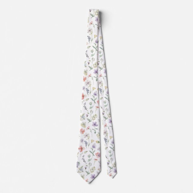 akvarell Trädgårdsblommor Vildblomma Vår Äng Slips (Framsida)