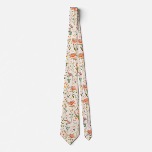 akvarell Trädgårdsblommor Vildblomma Vår Äng Slips (Framsida)
