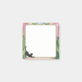 Akvarell Trädgårdsgrind & Sträckande Svart Katt Post-it Block