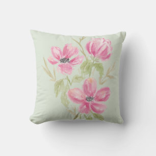Akvarell Tredubbla Rosa Blommor Kudde