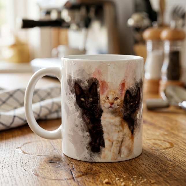 Akvarell Trio av söta svarta och orange kattungar Kaffemugg (Watercolor Trio of Cute Black and Orange Kittens. Coffee Mug)