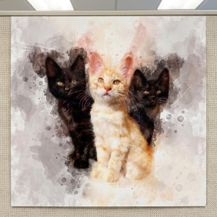 Akvarell Trio av söta svarta och orange kattungar Poster
