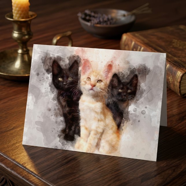 Akvarell Trio av söta svarta och orange kattungar Tack Kort (Watercolor Trio of Cute Black and Orange Kittens. Thank You Card)