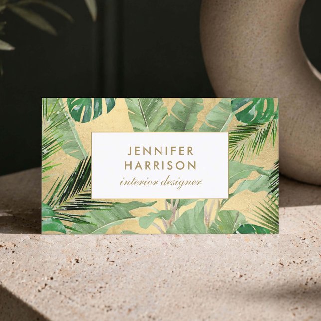 Akvarell Tropicala blad Mönster på Falskt Guld Visitkort (Skapare uppladdad)