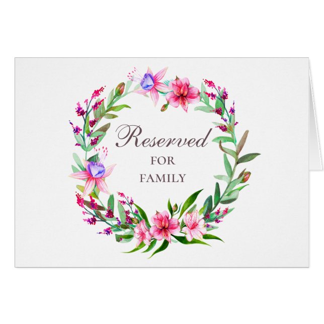 Akvarell tropisk blomsterbröllop reserverat tecken OBS kort (Framsidan Horizontal)