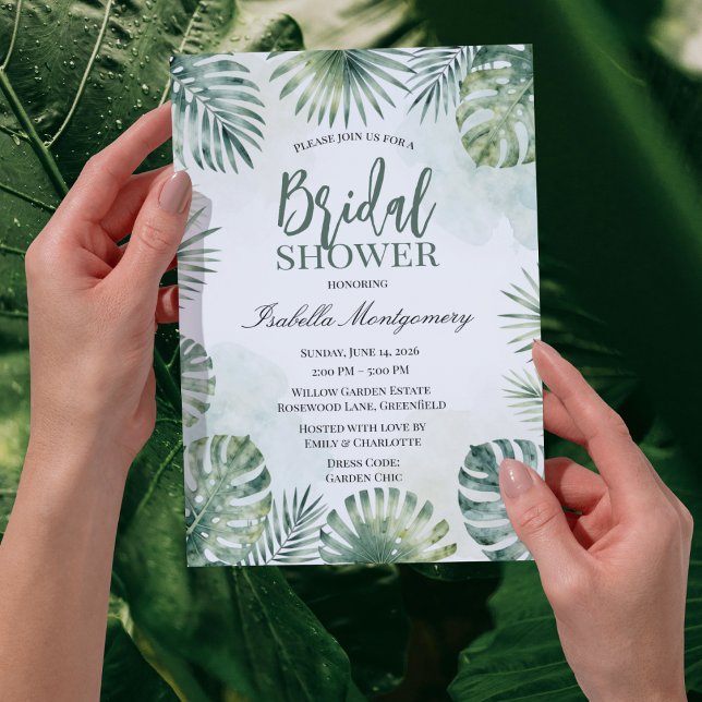 Akvarell Tropisk Botanisk Bröllopsdusch 2026 Inbjudningar (Watercolor Tropical Botanical Bridal Shower Invitation 2026)