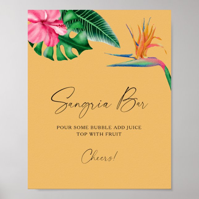 Akvarell tropisk bröllopsdusch - sangriabar poster (Framsidan)