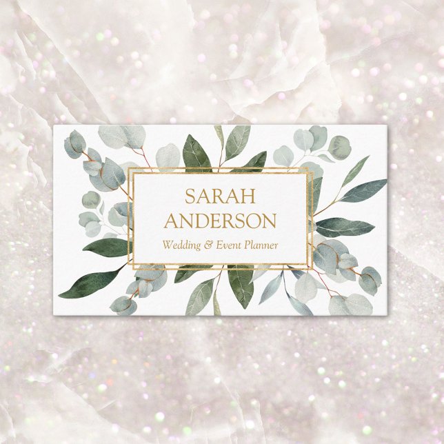 Akvarell Tropisk Eukalyptus Grönska Vit Visitkort (Close up)