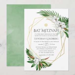 Akvarell Tropisk Grönska Geometrisk Bat Mitzvah Inbjudningar