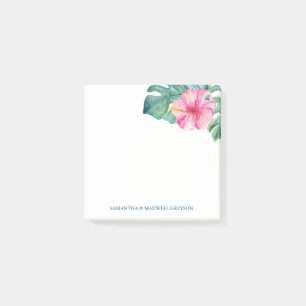 Akvarell Tropisk Hibiskusblomma och Palmblad Post-it Block