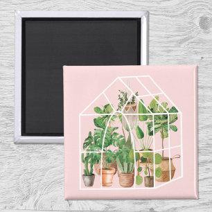 Akvarell Tropisk Krukväxt Rosa Magnet