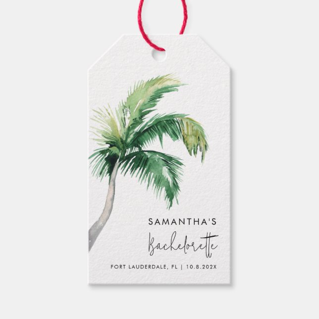 Akvarell Tropisk Palmtree Sängkammarparty Presentetikett (Framsidan)