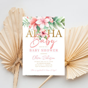 Akvarell Tropisk Rosa Blommig Aloha Baby Shower Inbjudningar
