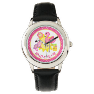 Akvarell Tropisk Sommar Flamingo & Papegoja Armbandsur