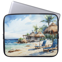 AKVARELL TROPISK STRANDSCEN LAPTOP FODRAL