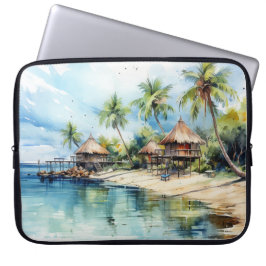 AKVARELL TROPISK STRANDSCEN LAPTOP FODRAL